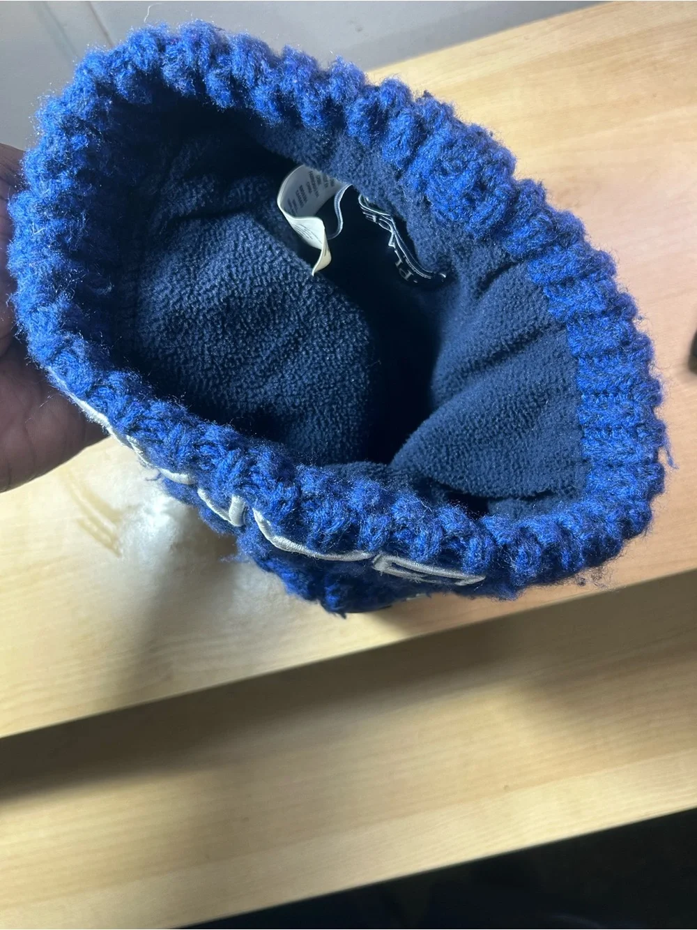 Place Blue Gamer Pom Beanie Hat with Game Controller Patch